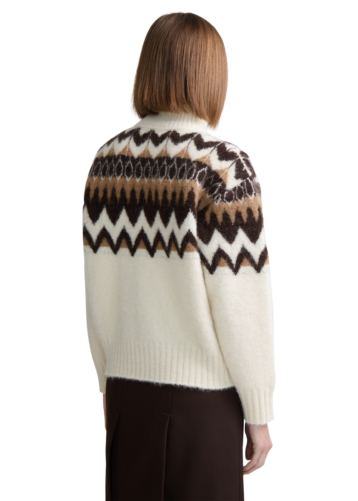 Alpaca Intarsia High Neck Jumper - Ecru