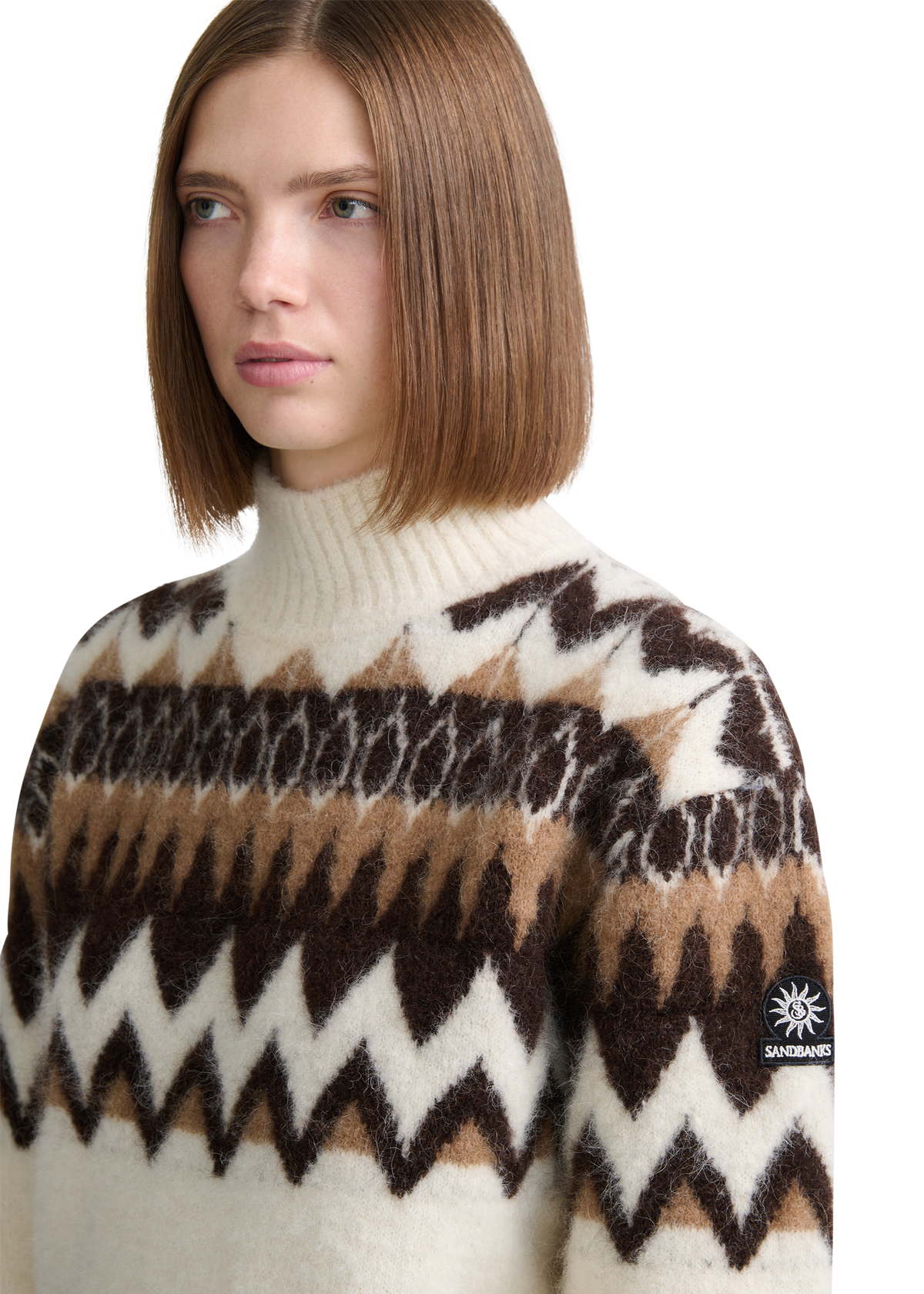 Alpaca Intarsia High Neck Jumper - Ecru