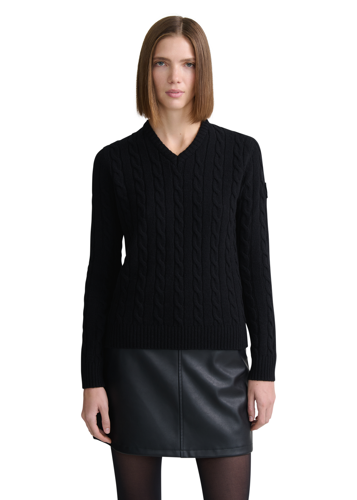 Cable Knit V-Neck Sweater - Black