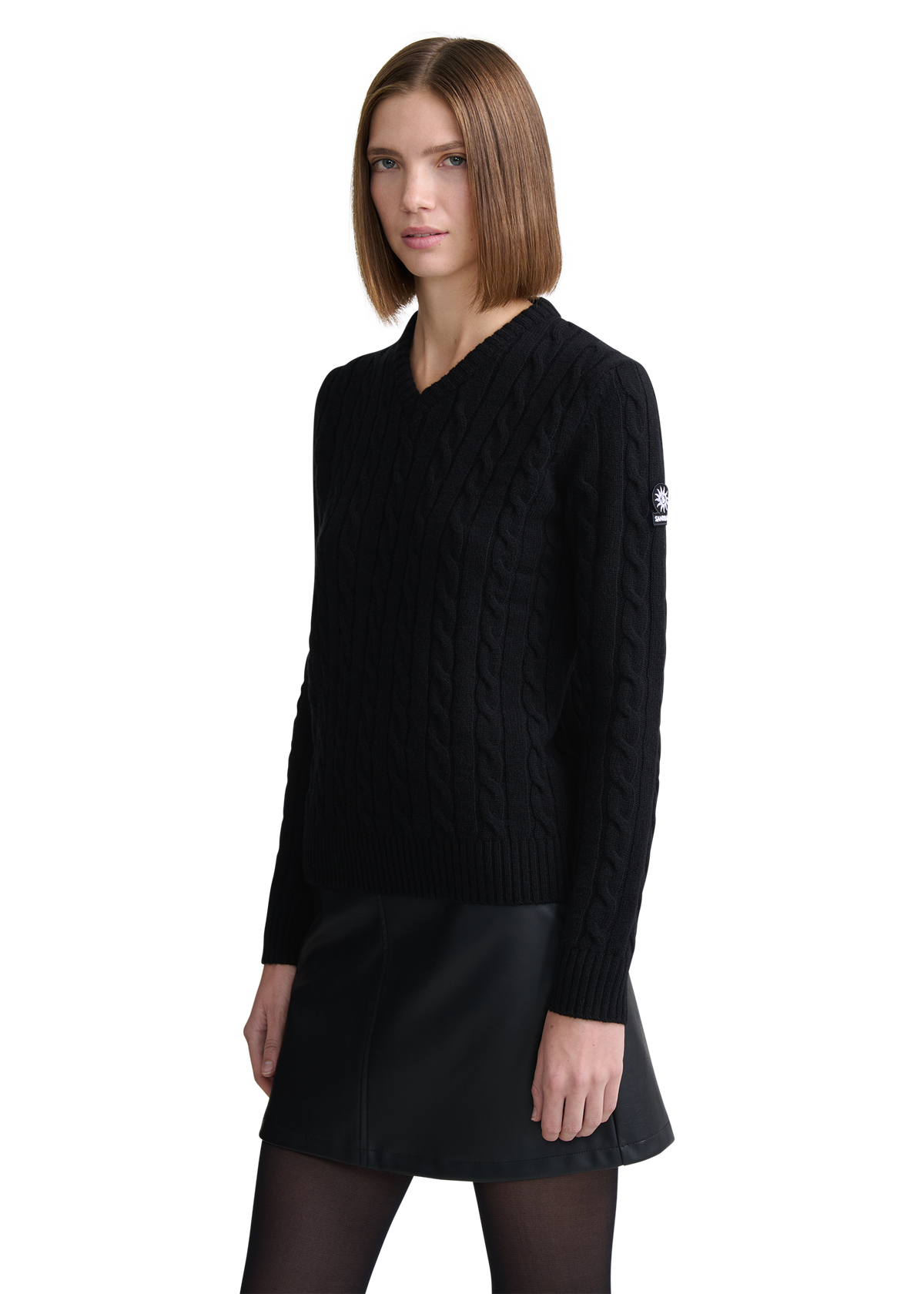 Cable Knit V-Neck Sweater - Black