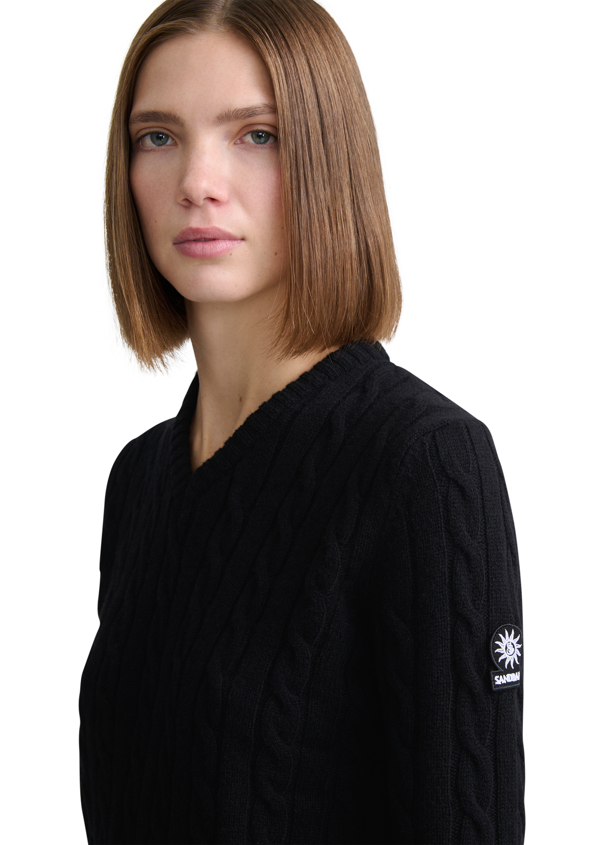 Cable Knit V-Neck Sweater - Black