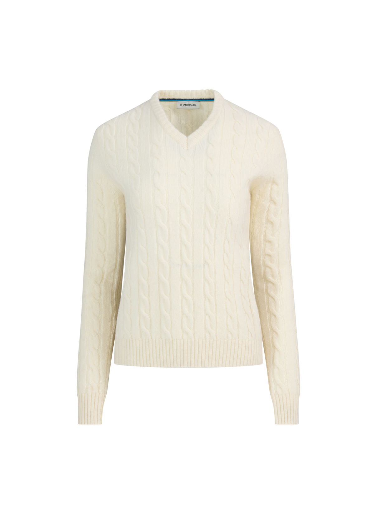 Cable Knit V-Neck Sweater - Ecru