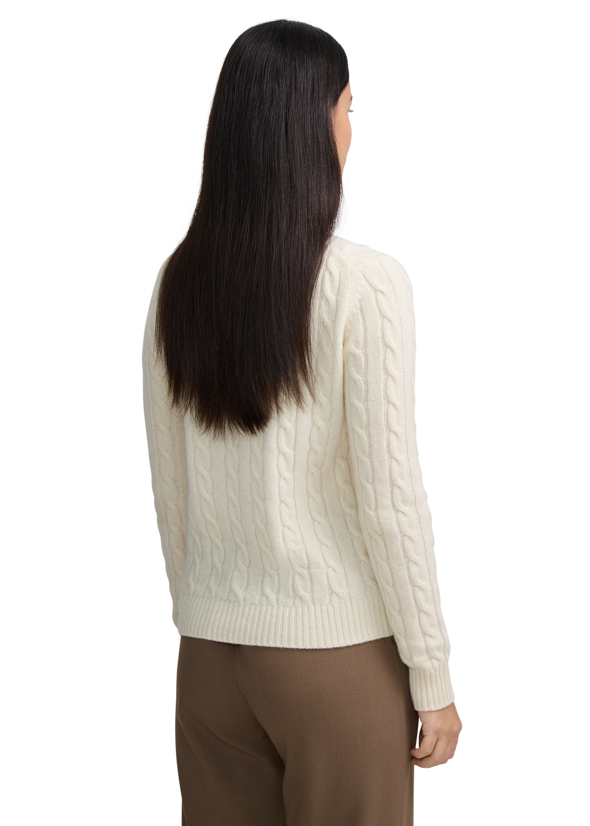 Cable Knit V-Neck Sweater - Ecru