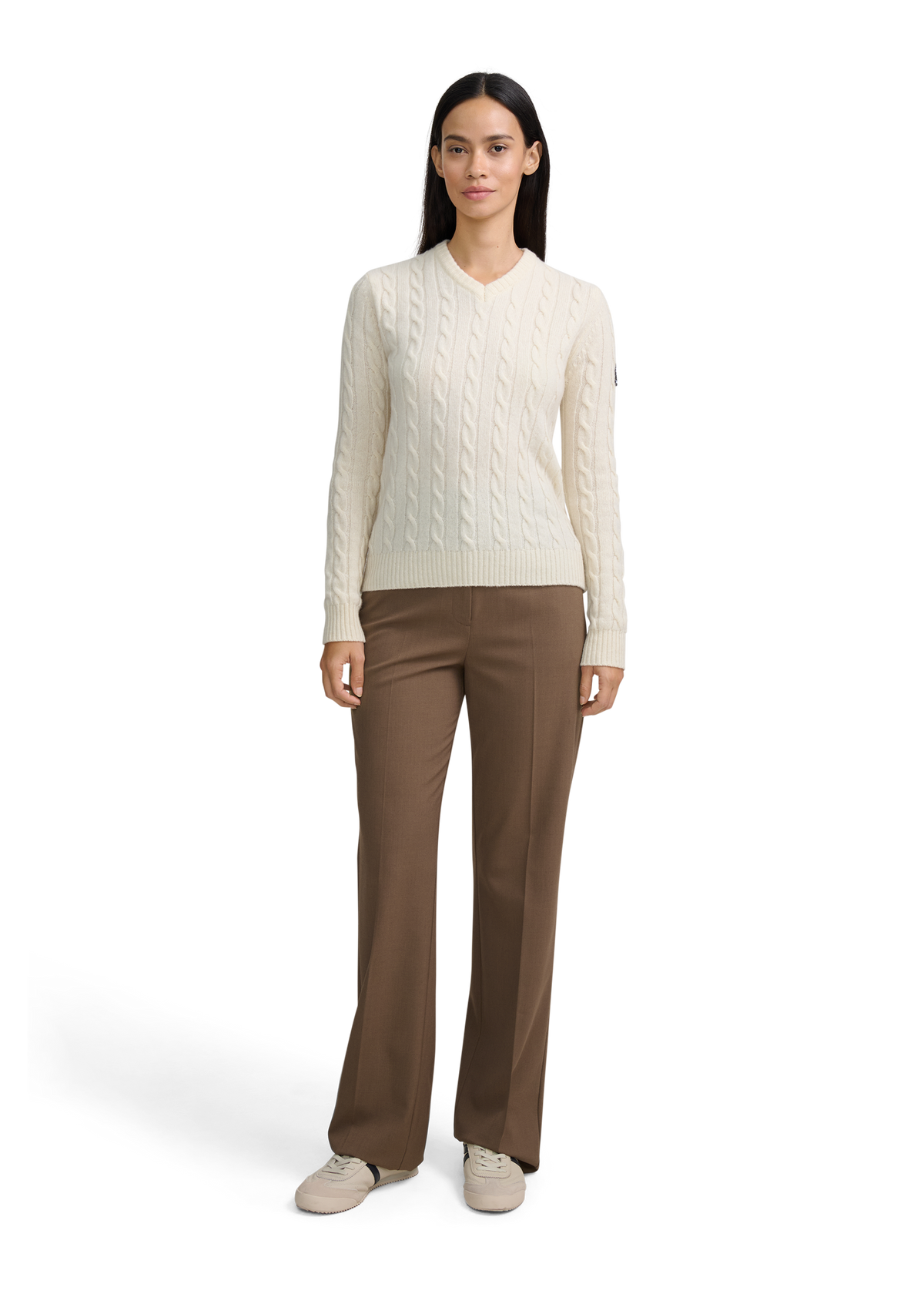 Cable Knit V-Neck Sweater - Ecru