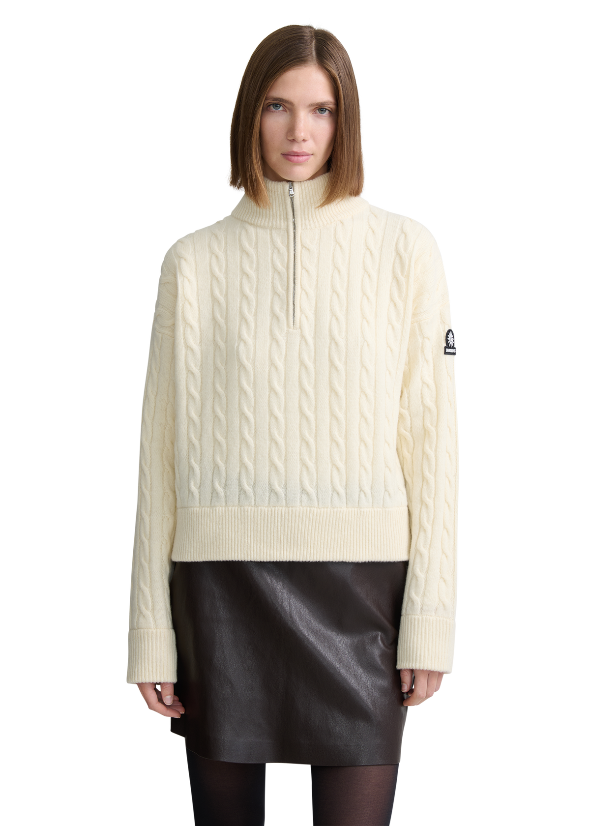 Cable Knit Quarter-Zip Sweater - Ecru