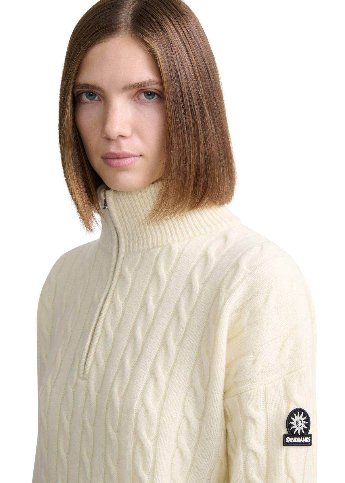 Cable Knit Quarter-Zip Sweater - Ecru