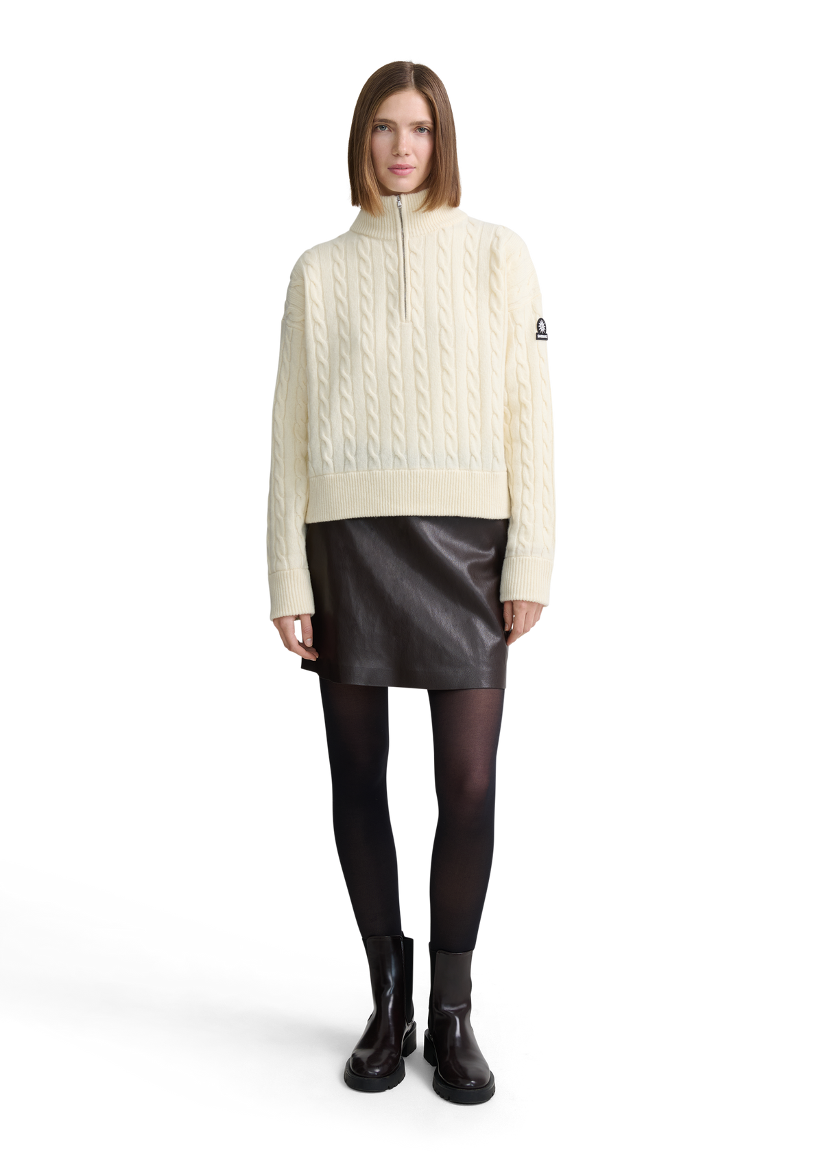 Cable Knit Quarter-Zip Sweater - Ecru