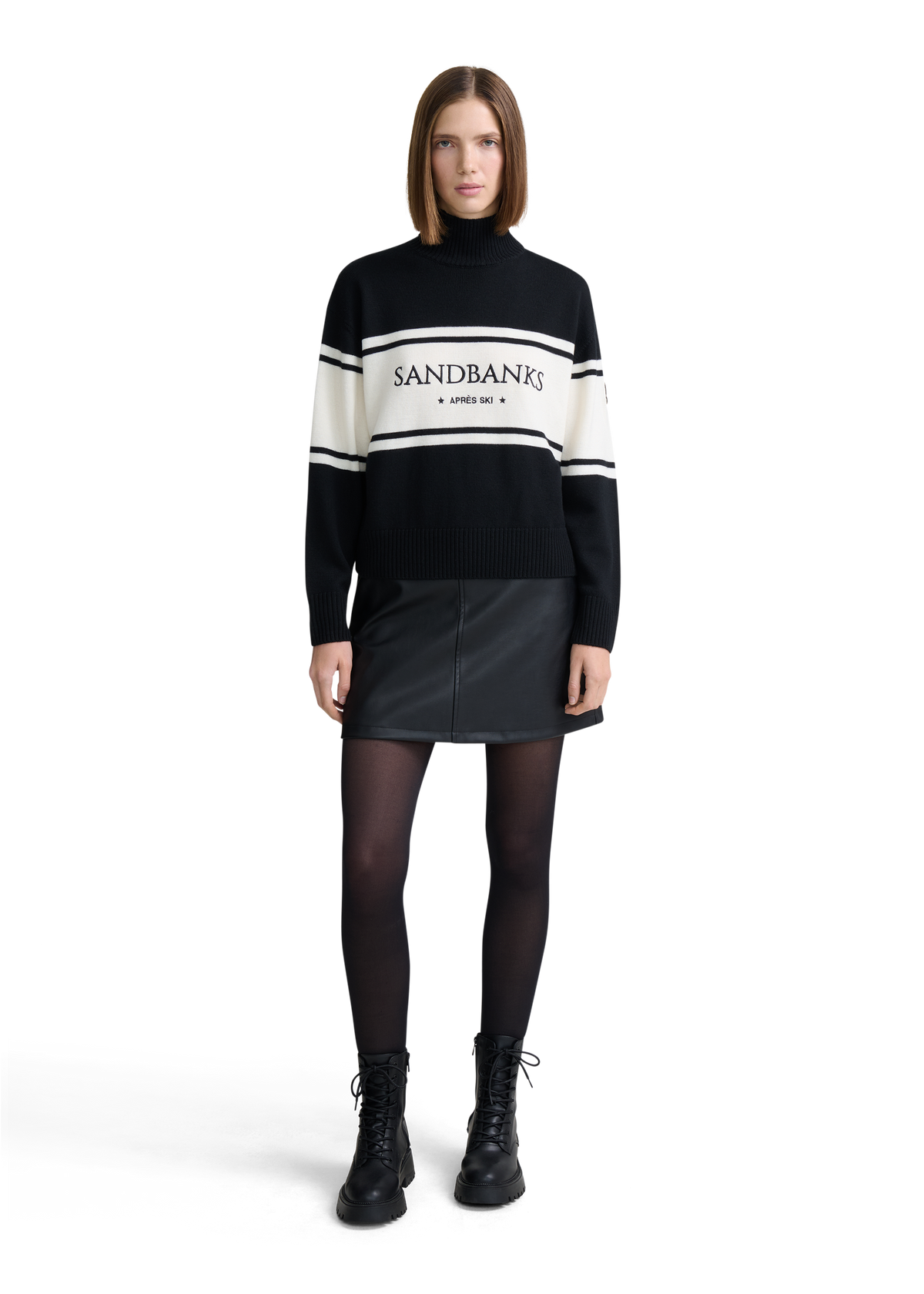 Wool Intarsia Turtleneck Sweater - Black
