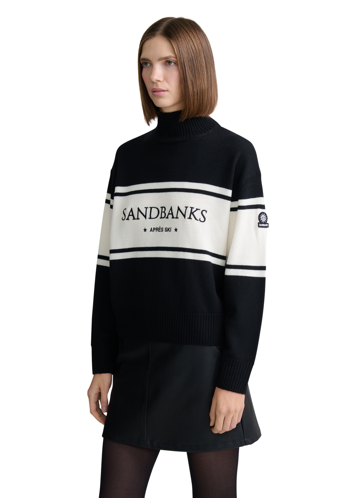Wool Intarsia Turtleneck Sweater - Black