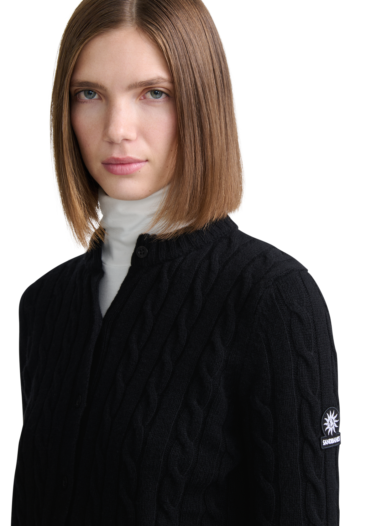 Cable Knit Crew Neck Sweater - Black