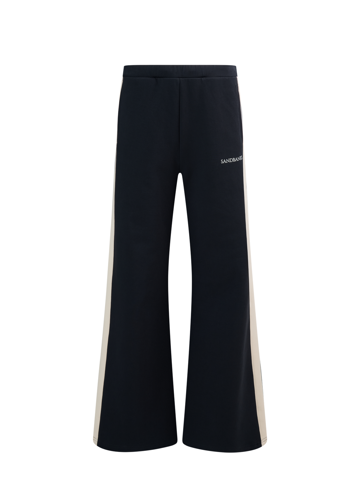 Contrast Stripe Wide-Leg Joggers - Black