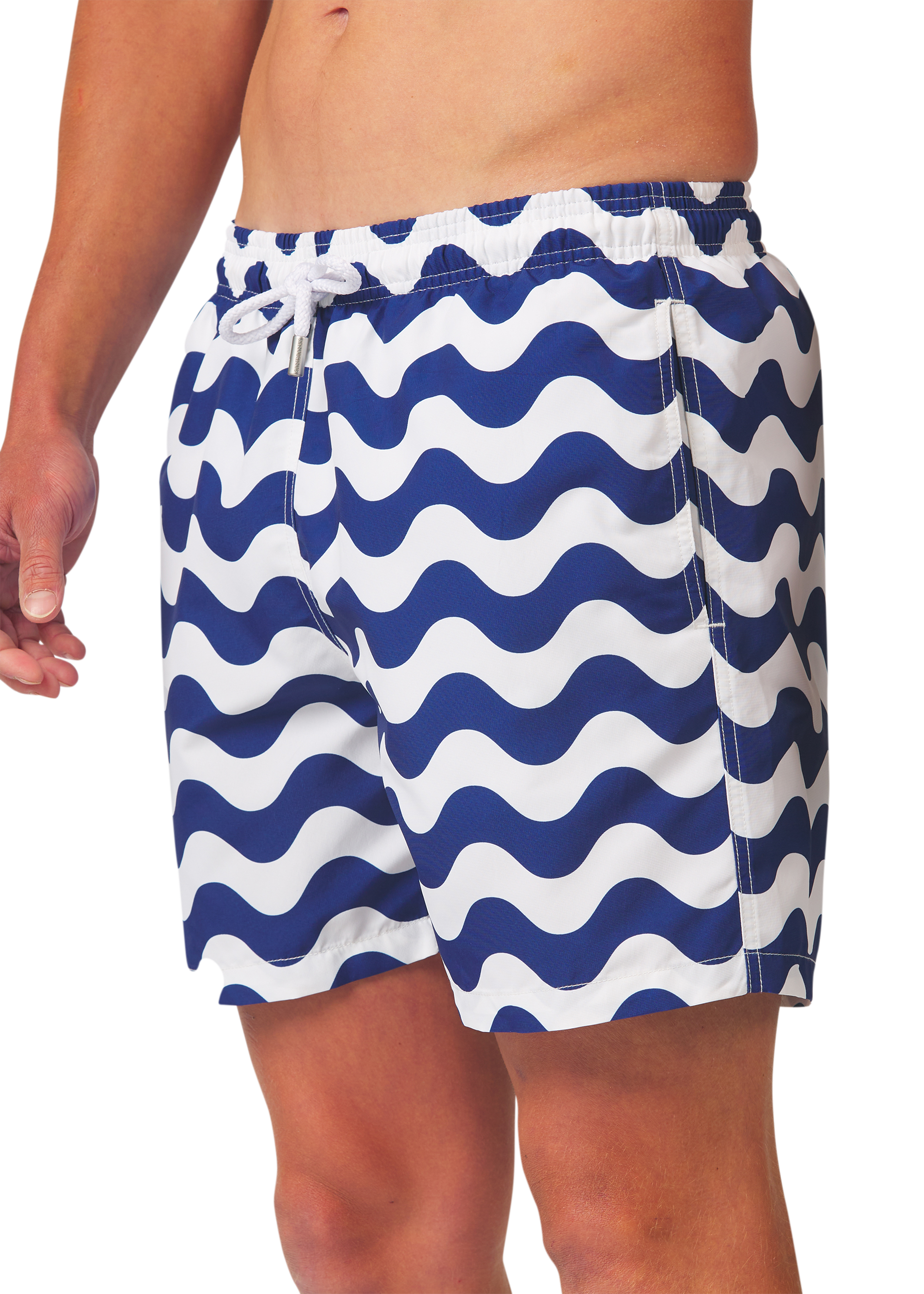 Sandbanks Geometric Wave Swim Shorts - Navy/White