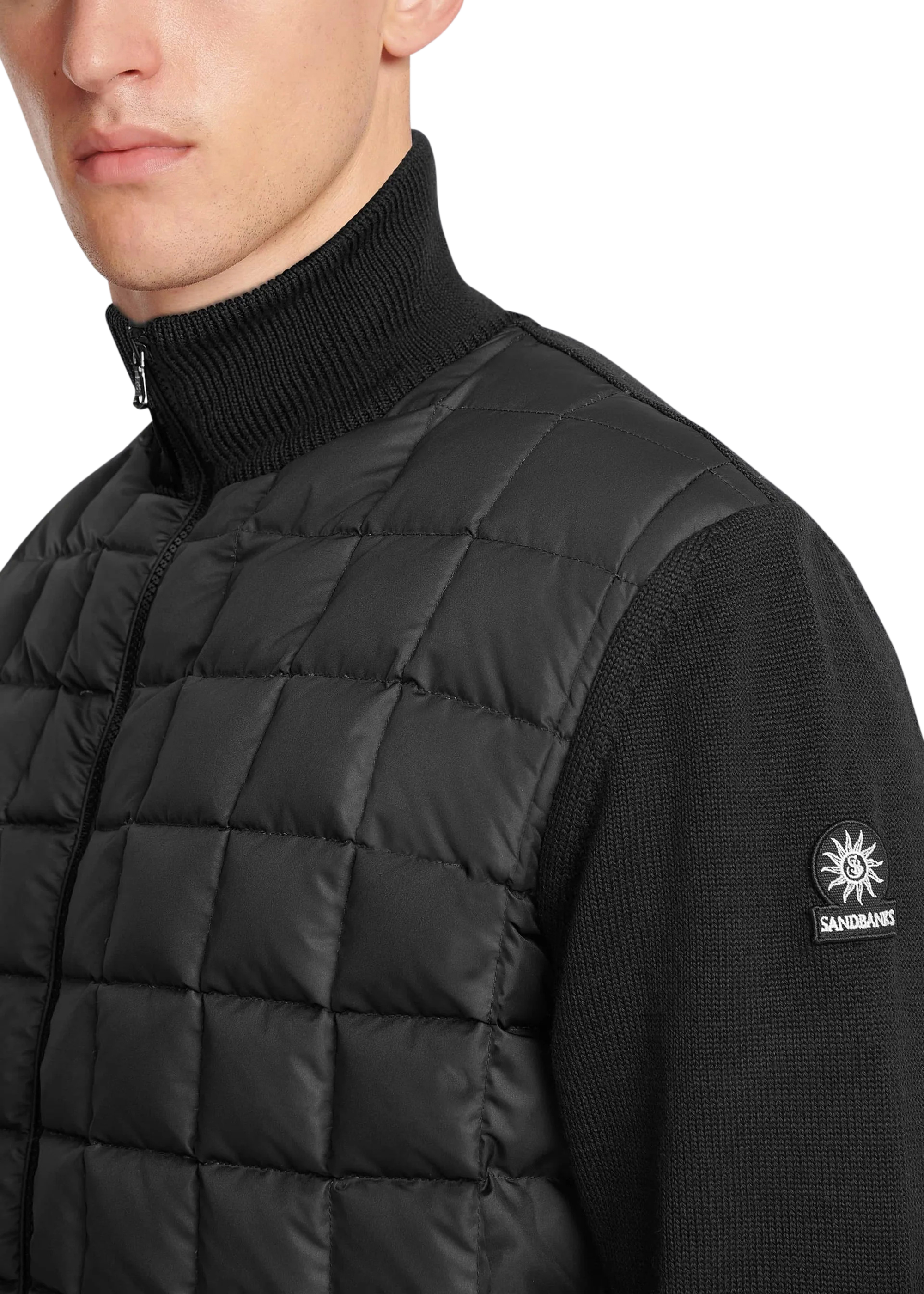 Sandbanks Grid Hybrid Funnel Neck Knit Jacket - Black