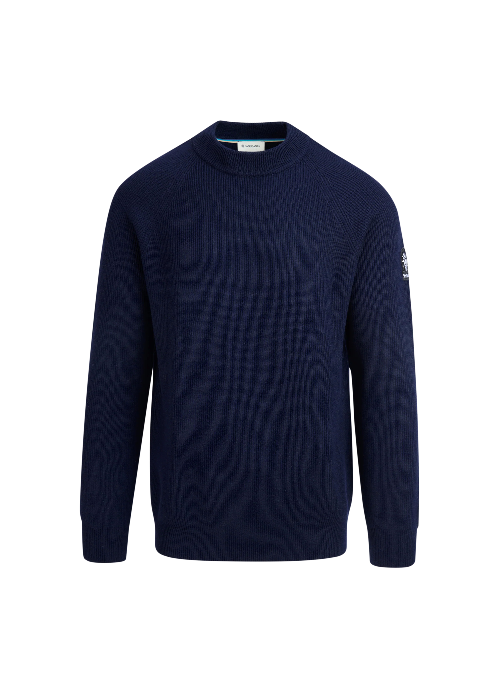 Navy blue sweater on a white background