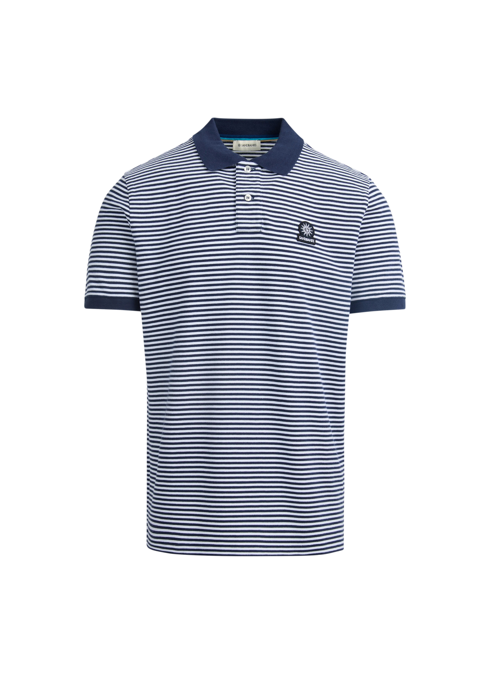 Sandbanks Badge Logo Stripe Polo Shirt - Navy