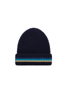 Tri-Colour Stripe Beanie - Navy