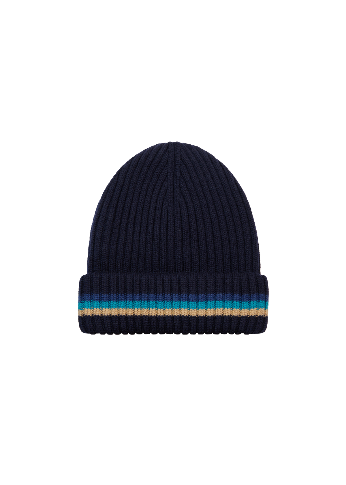 Tri-Colour Stripe Beanie - Navy