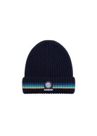 Tri-Colour Stripe Beanie - Navy