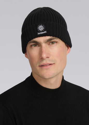 Sandbanks Badge Logo Merino Wool Blend Beanie - Black