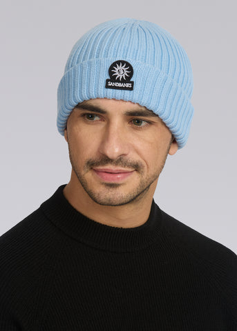 Sandbanks Badge Logo Merino Wool Beanie - Crystal Blue