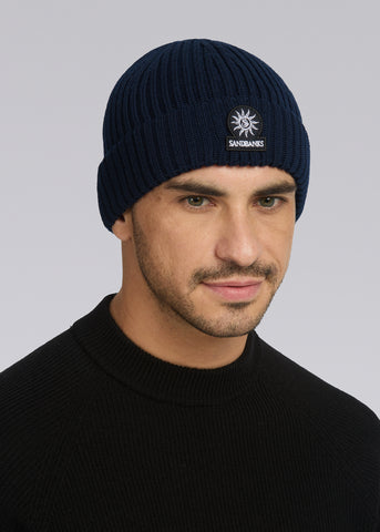 Sandbanks Badge Logo Merino Wool Beanie - Navy