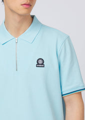 Sandbanks Badge Logo Zip Polo Shirt - Crystal Blue