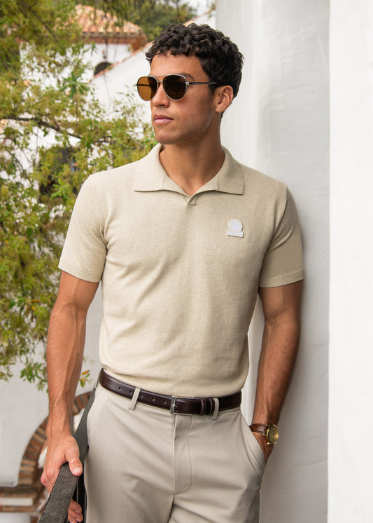 Sandbanks Knitted Revere Polo Shirt - Oat