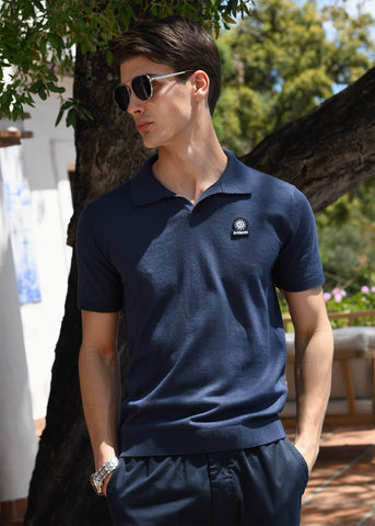 Sandbanks Knitted Revere Polo Shirt - Navy