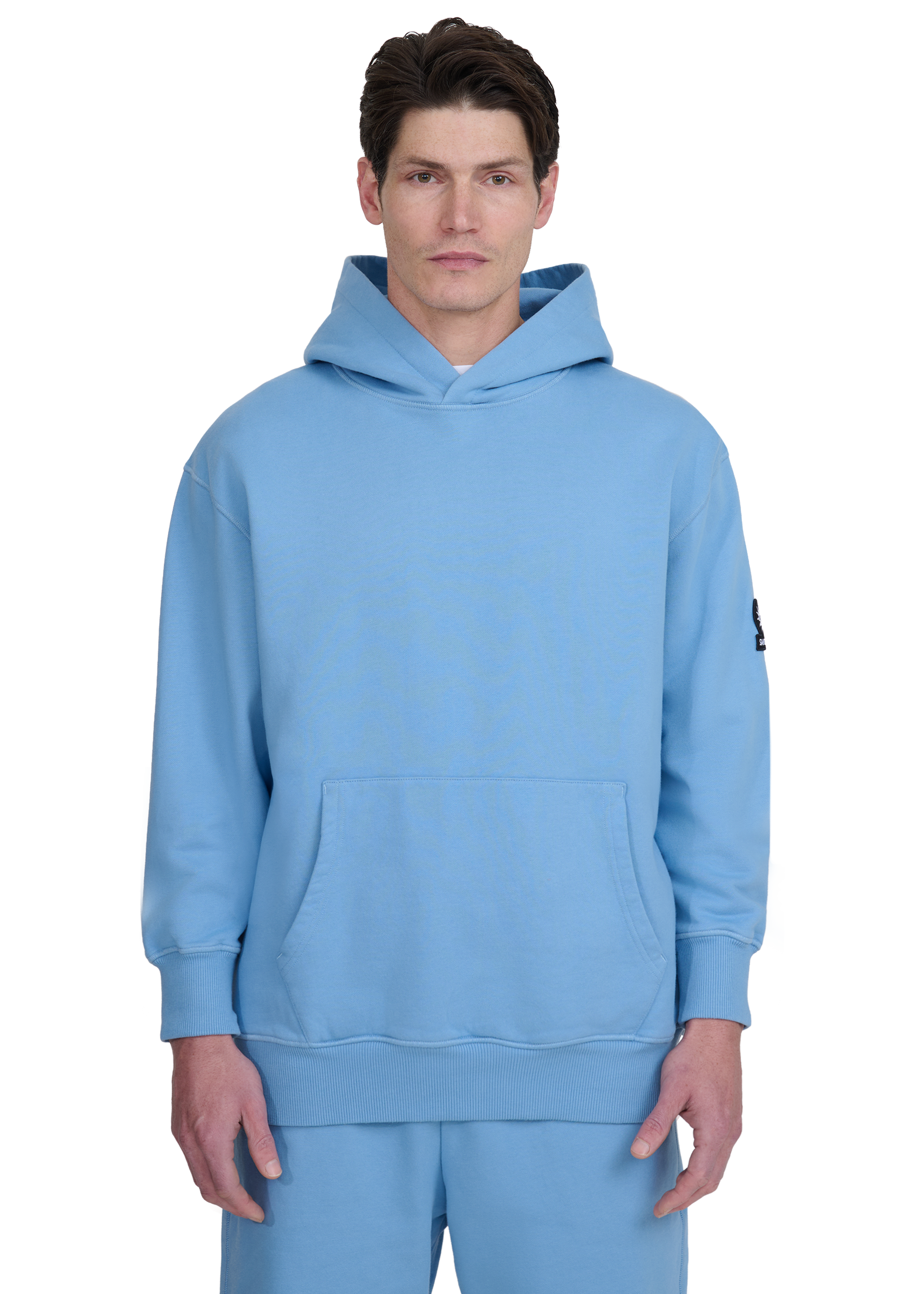 Sandbanks Badge Logo Hoodie - Dusty Blue