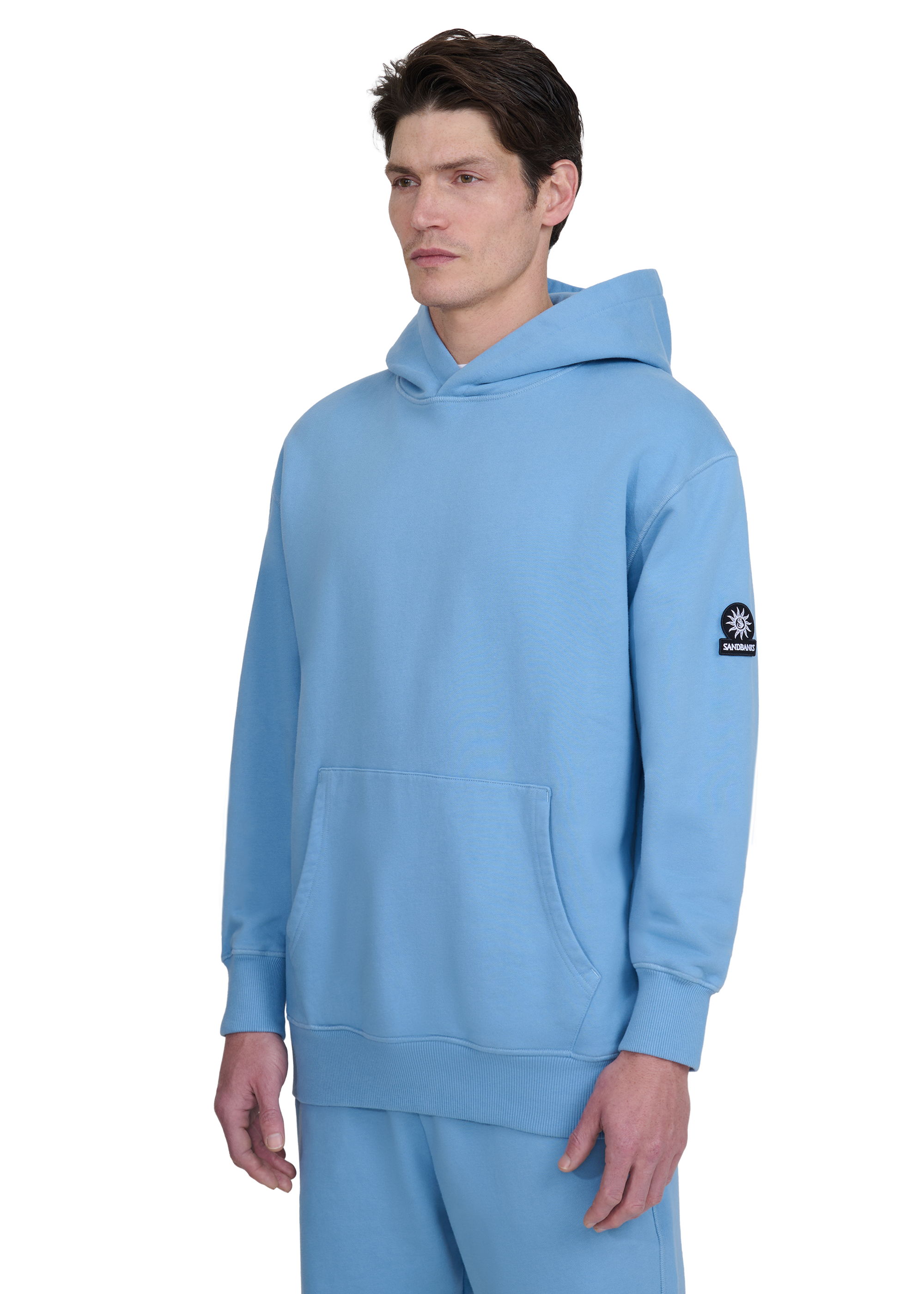 Sandbanks Badge Logo Hoodie - Dusty Blue