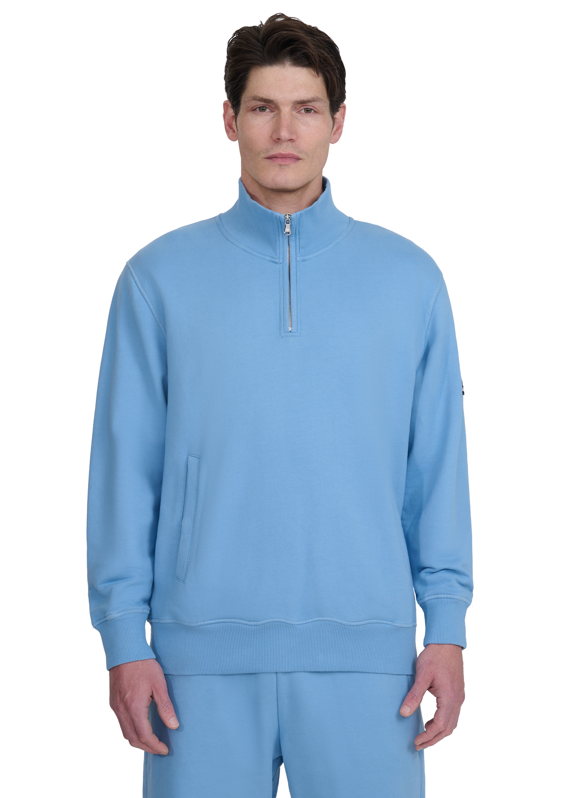 Sandbanks Badge Logo Quarter Zip Sweatshirt - Dusty Blue