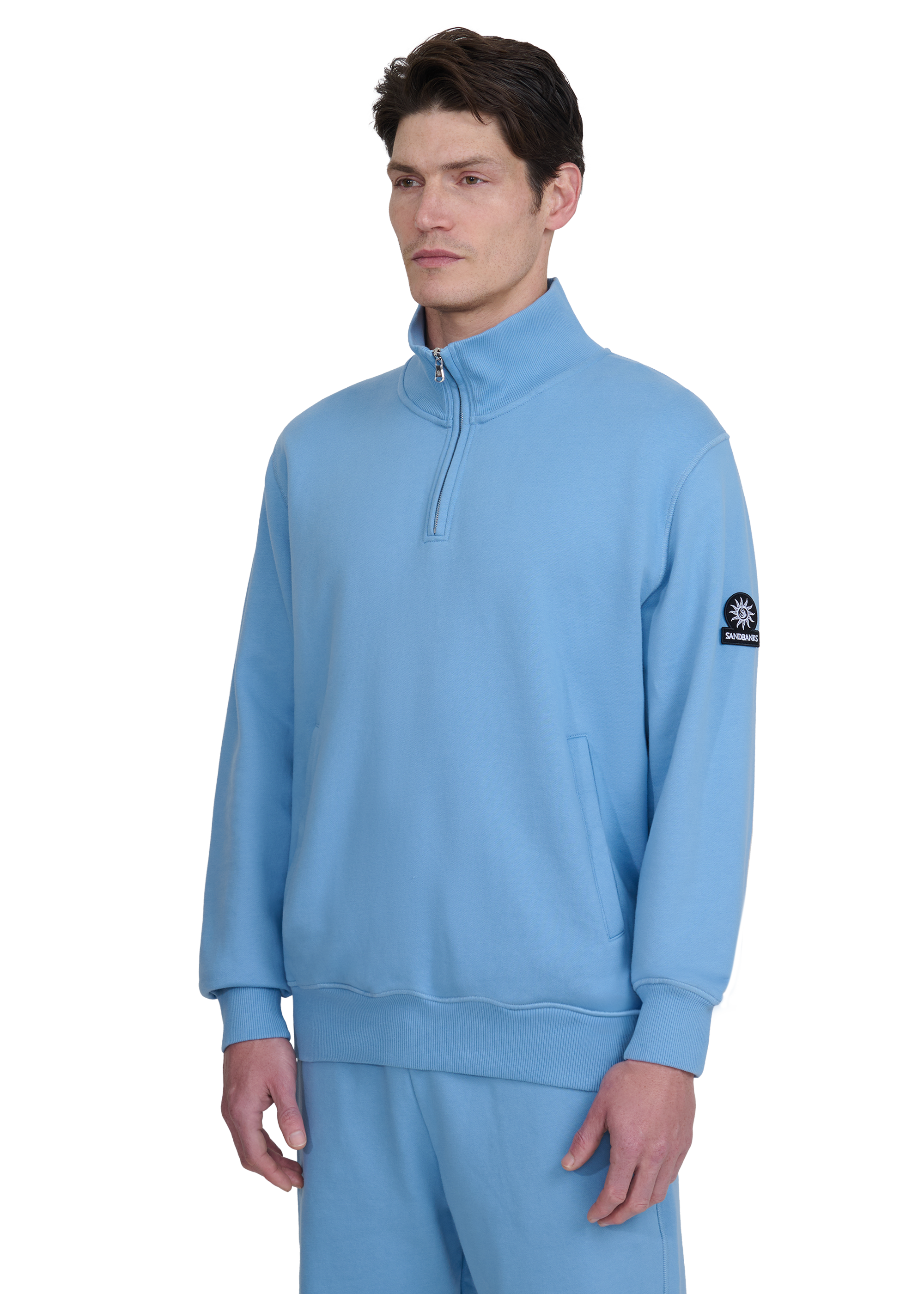 Sandbanks Badge Logo Quarter Zip Sweatshirt - Dusty Blue