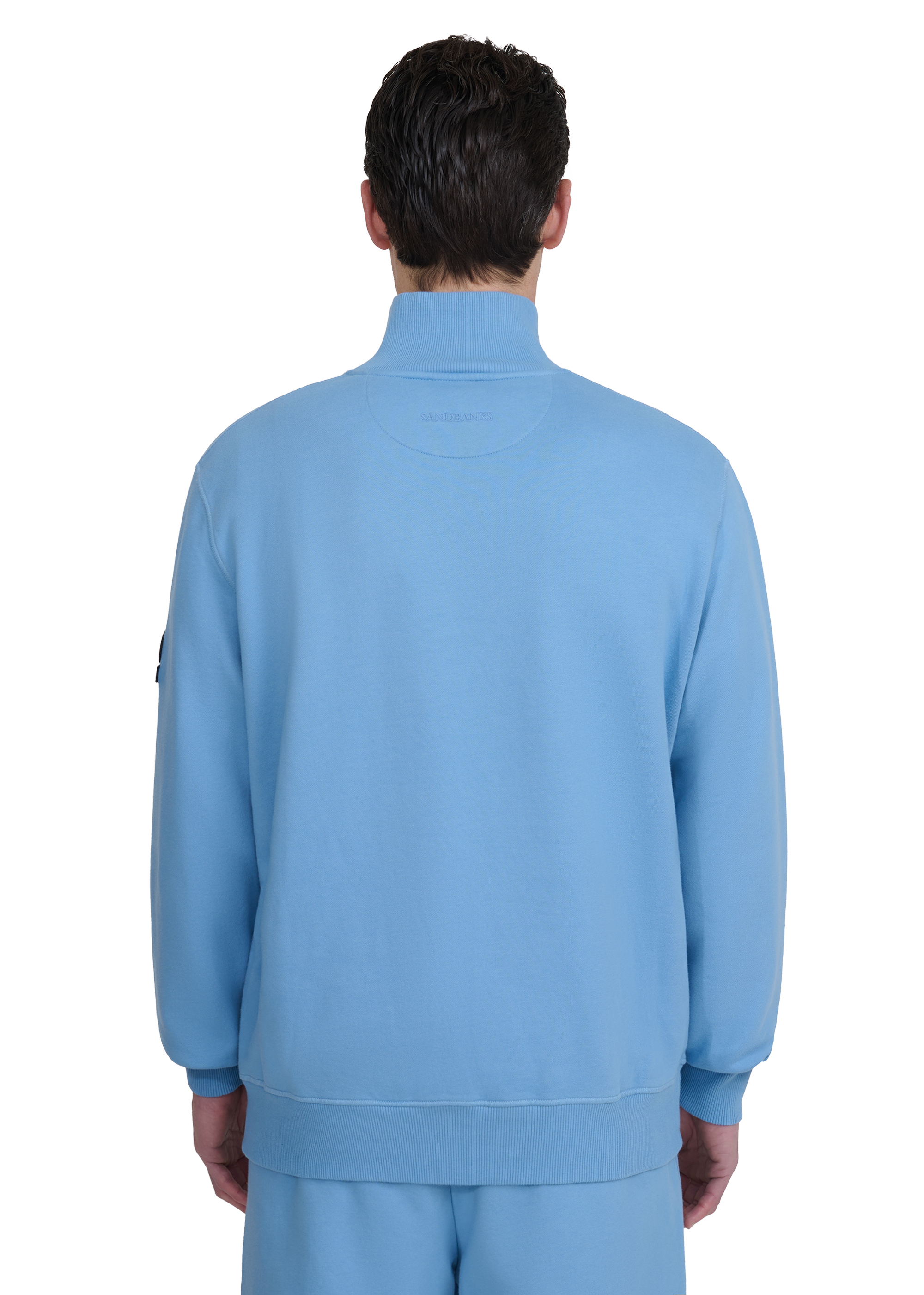 Sandbanks Badge Logo Quarter Zip Sweatshirt - Dusty Blue