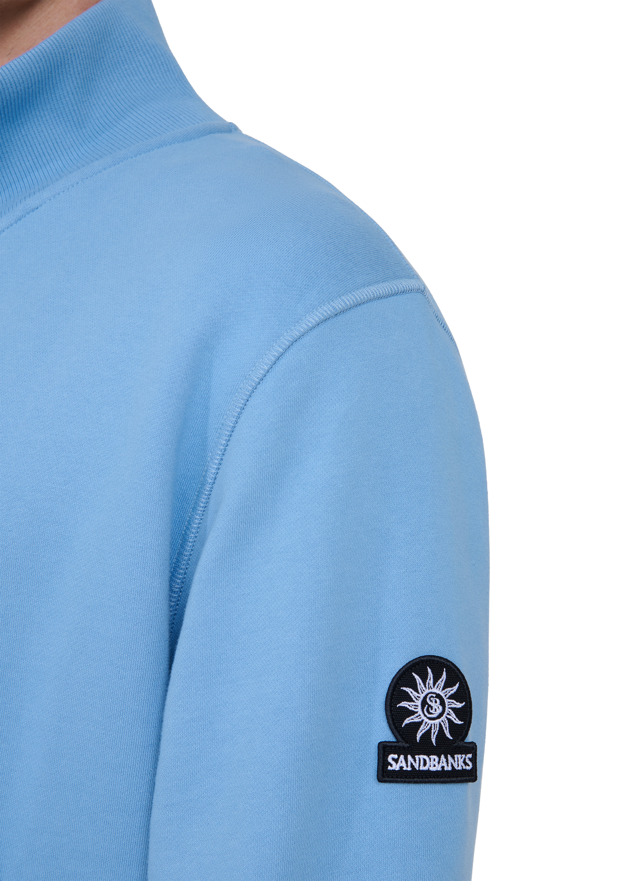 Sandbanks Badge Logo Quarter Zip Sweatshirt - Dusty Blue
