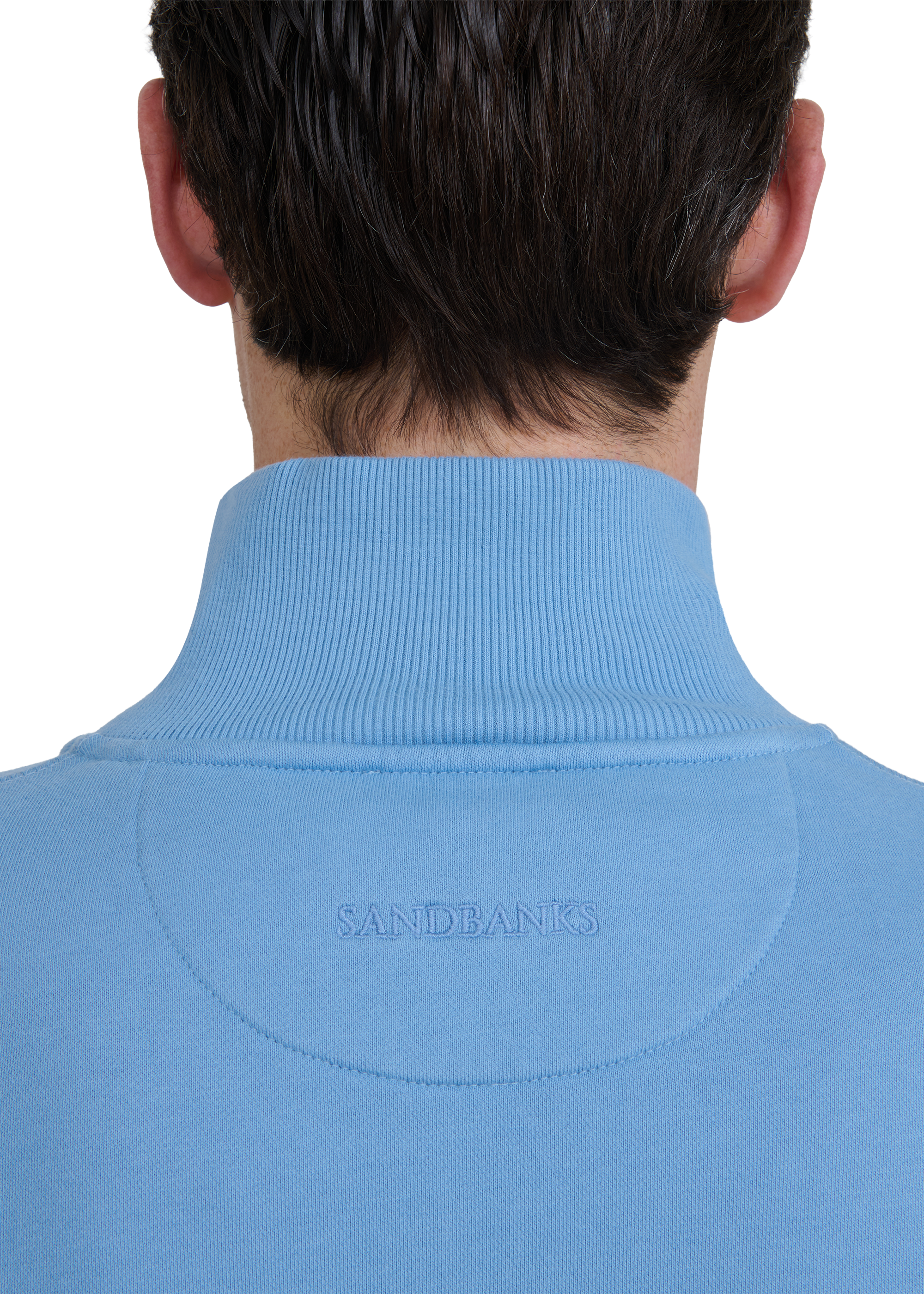 Sandbanks Badge Logo Quarter Zip Sweatshirt - Dusty Blue