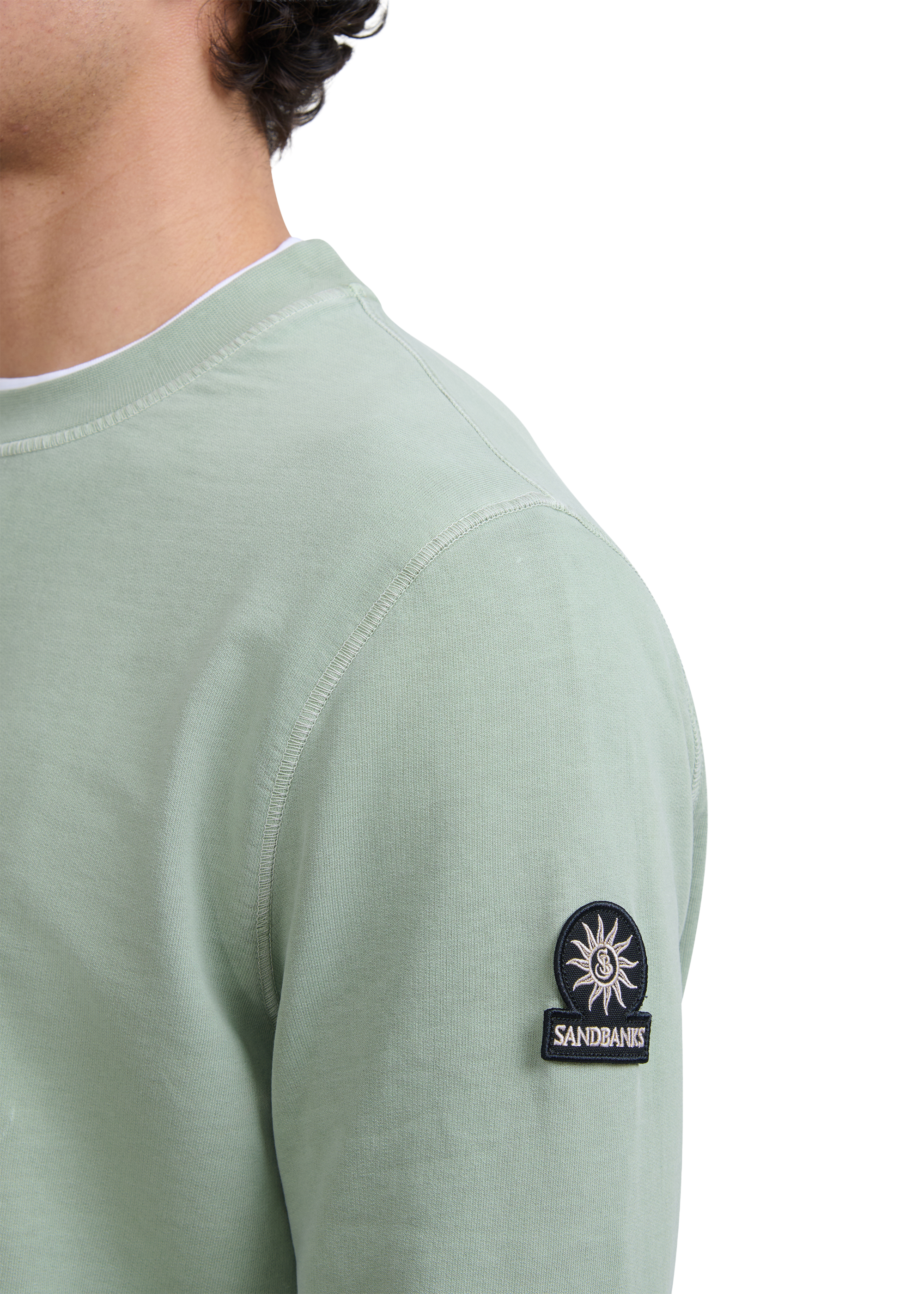 Sandbanks Badge Logo Mineral Wash Sweatshirt - Sage