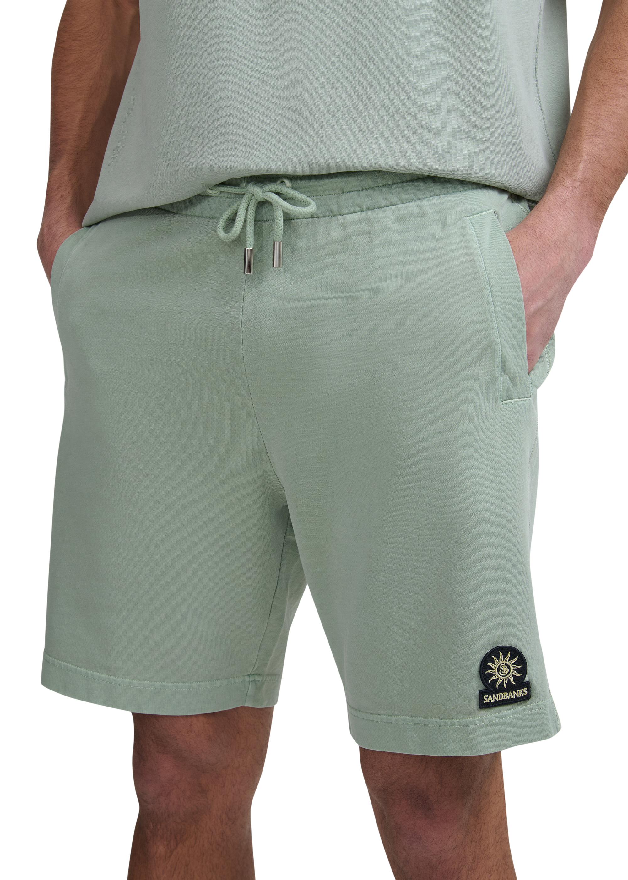 Sandbanks Badge Logo Mineral Wash Short - Sage