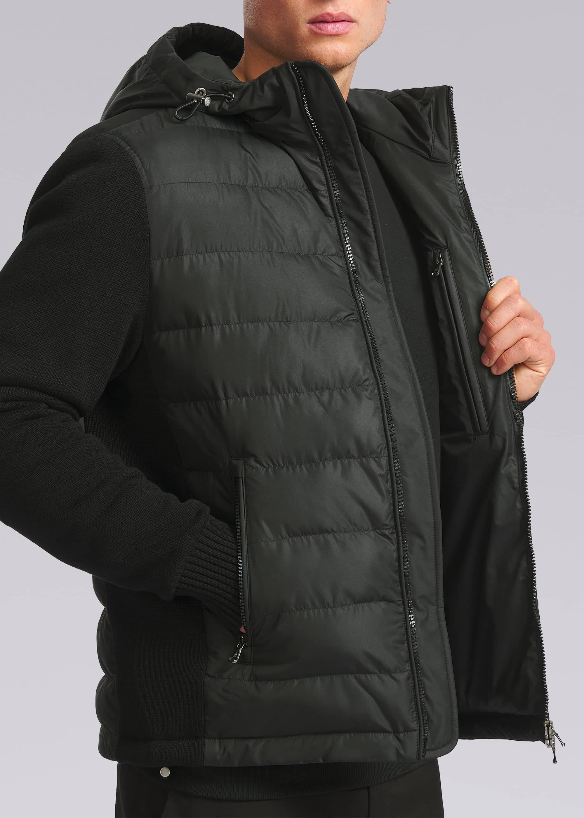 Sandbanks Hooded Hybrid Knit Jacket - Black