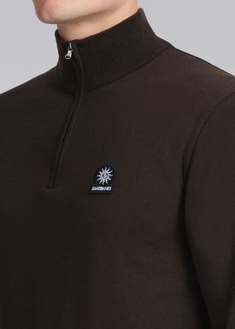 Sandbanks Fine Gauge Quarter Zip Jumper - Brown