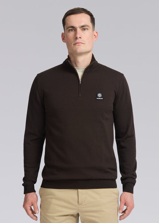 Sandbanks Fine Gauge Quarter Zip Jumper - Brown