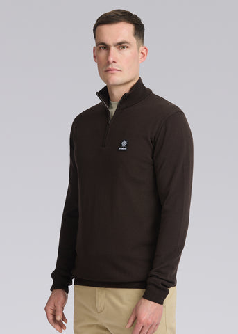 Sandbanks Fine Gauge Quarter Zip Jumper - Brown