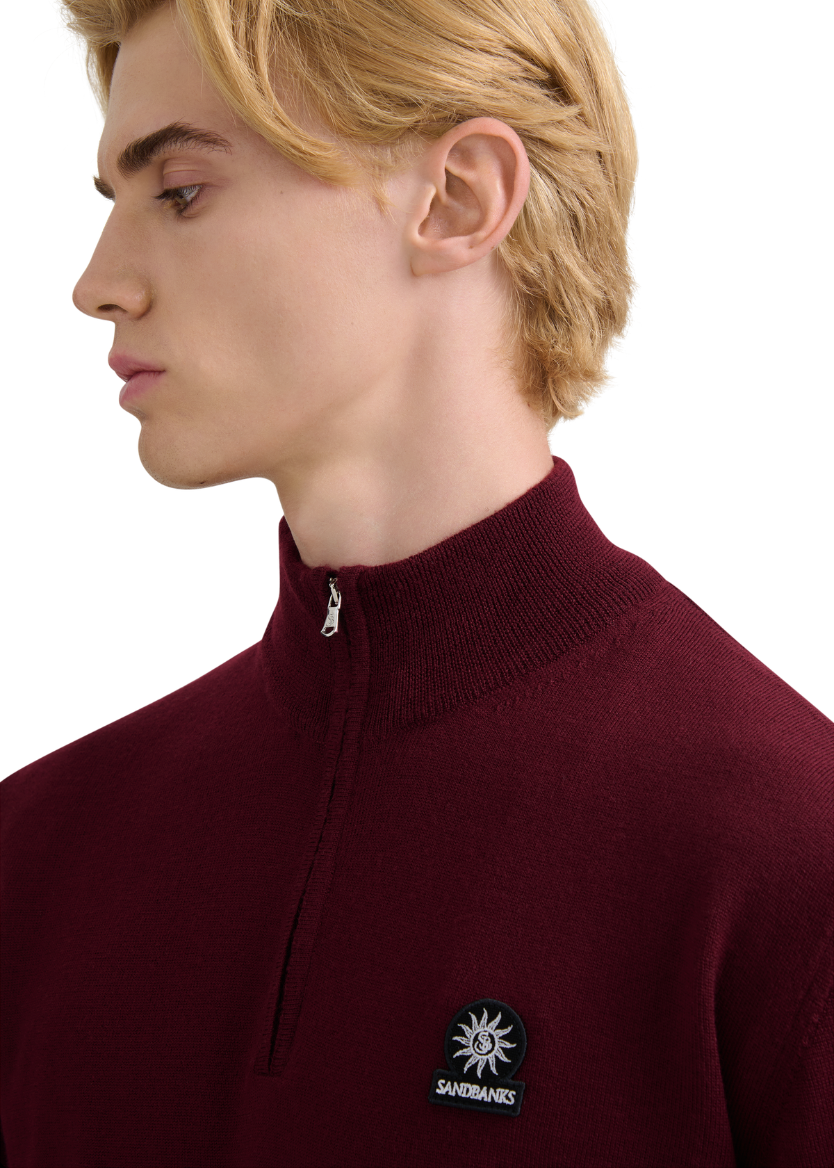 Sandbanks Merino Wool Quarter Zip Knitted Jumper - Port