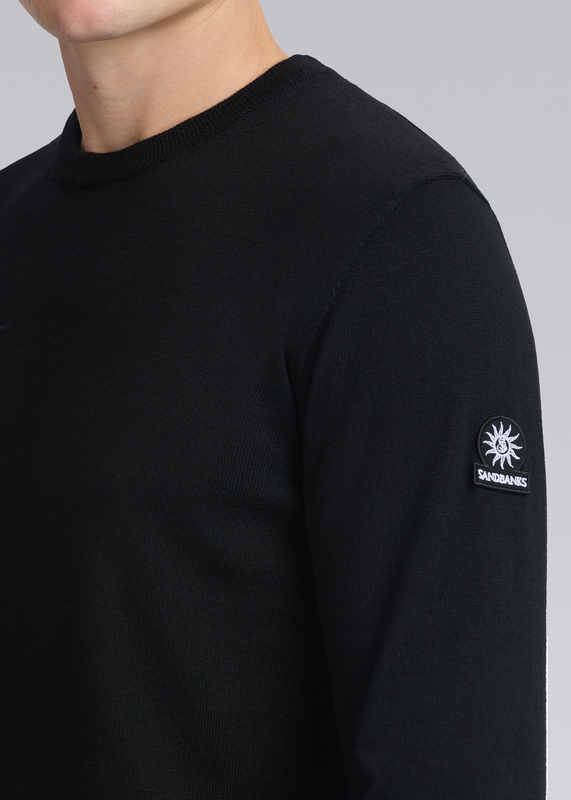 Sandbanks Merino Wool Crew Neck Jumper - Black - Sandbanks