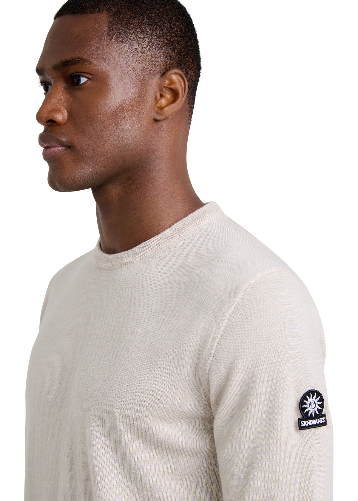 Sandbanks Merino Wool Crew Neck Jumper - Stone