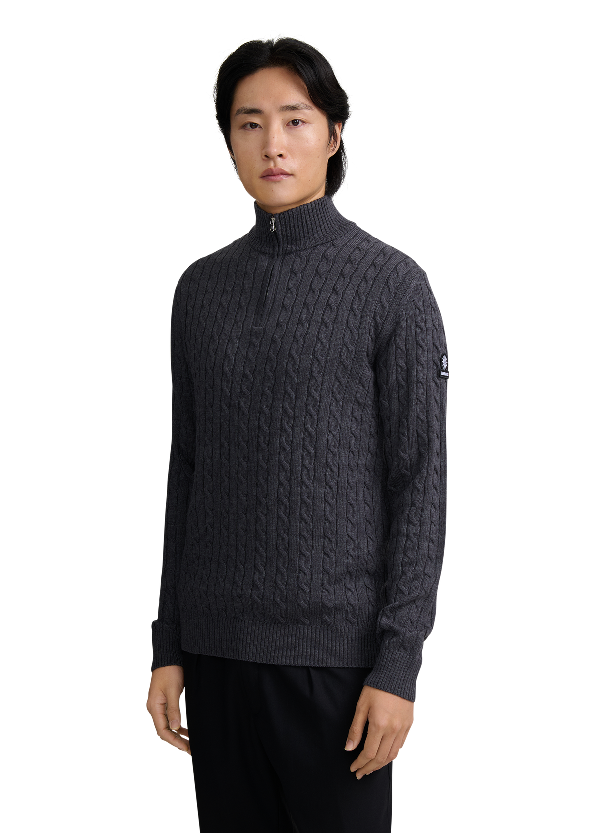 Merino Wool Cable Knit Quarter Zip - Anthracite