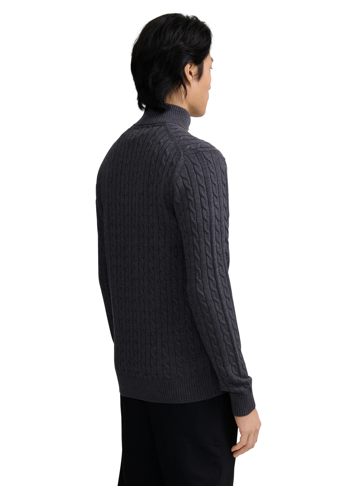 Merino Wool Cable Knit Quarter Zip - Anthracite