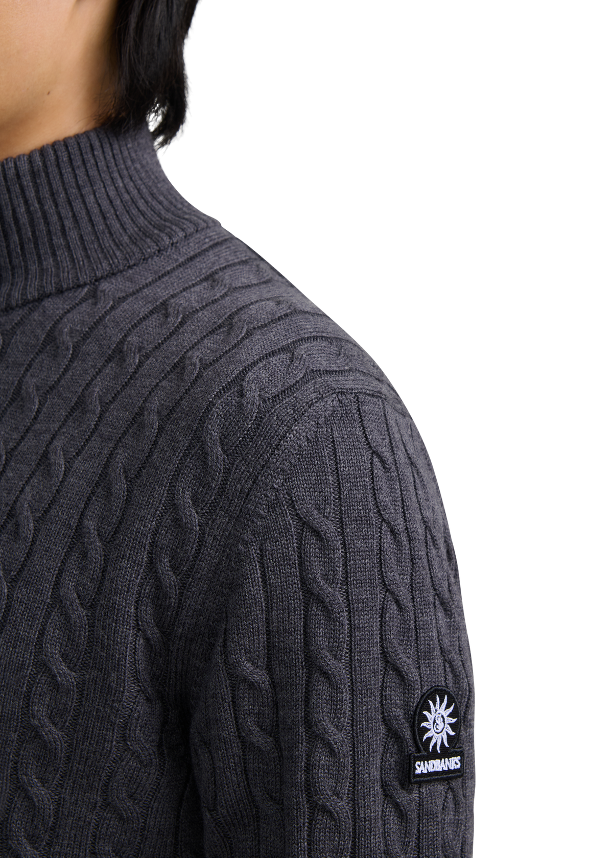 Merino Wool Cable Knit Quarter Zip - Anthracite