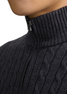 Merino Wool Cable Knit Quarter Zip - Anthracite