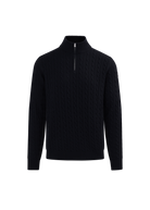 Merino Wool Cable Knit Quarter Zip - Black