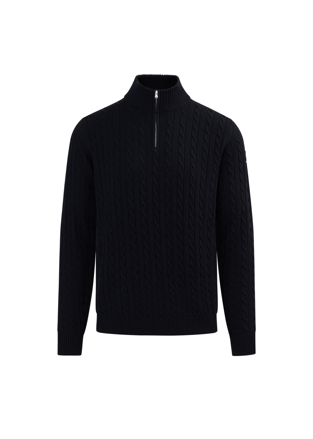 Merino Wool Cable Knit Quarter Zip - Black